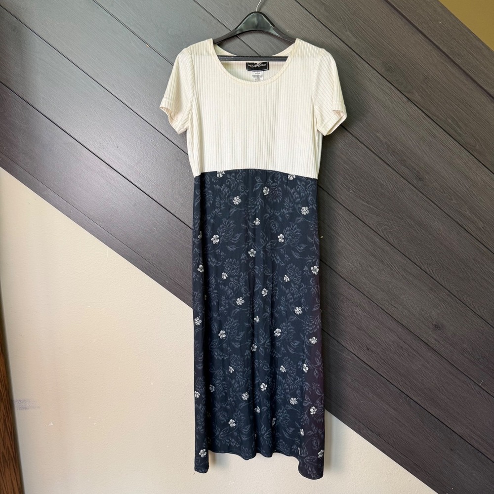 Molly‎ Malloy Women's 90s Colorblock Floral Midi Dress Ribbed Size 10 SEE PICS